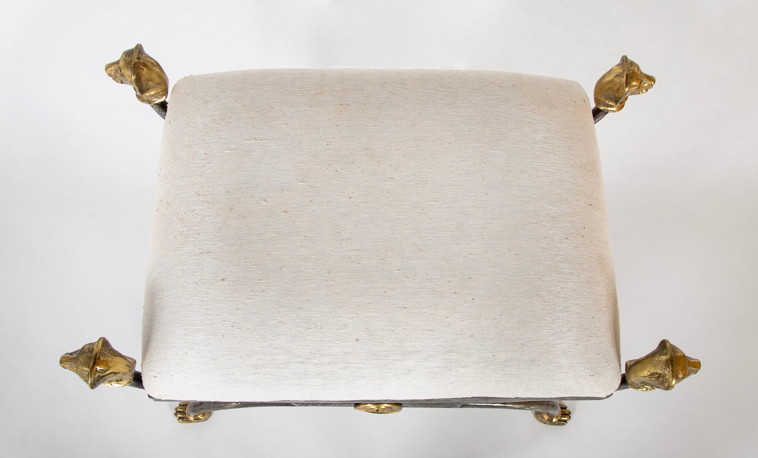Wrought Iron Curule Bench with Gilt Lion Motif