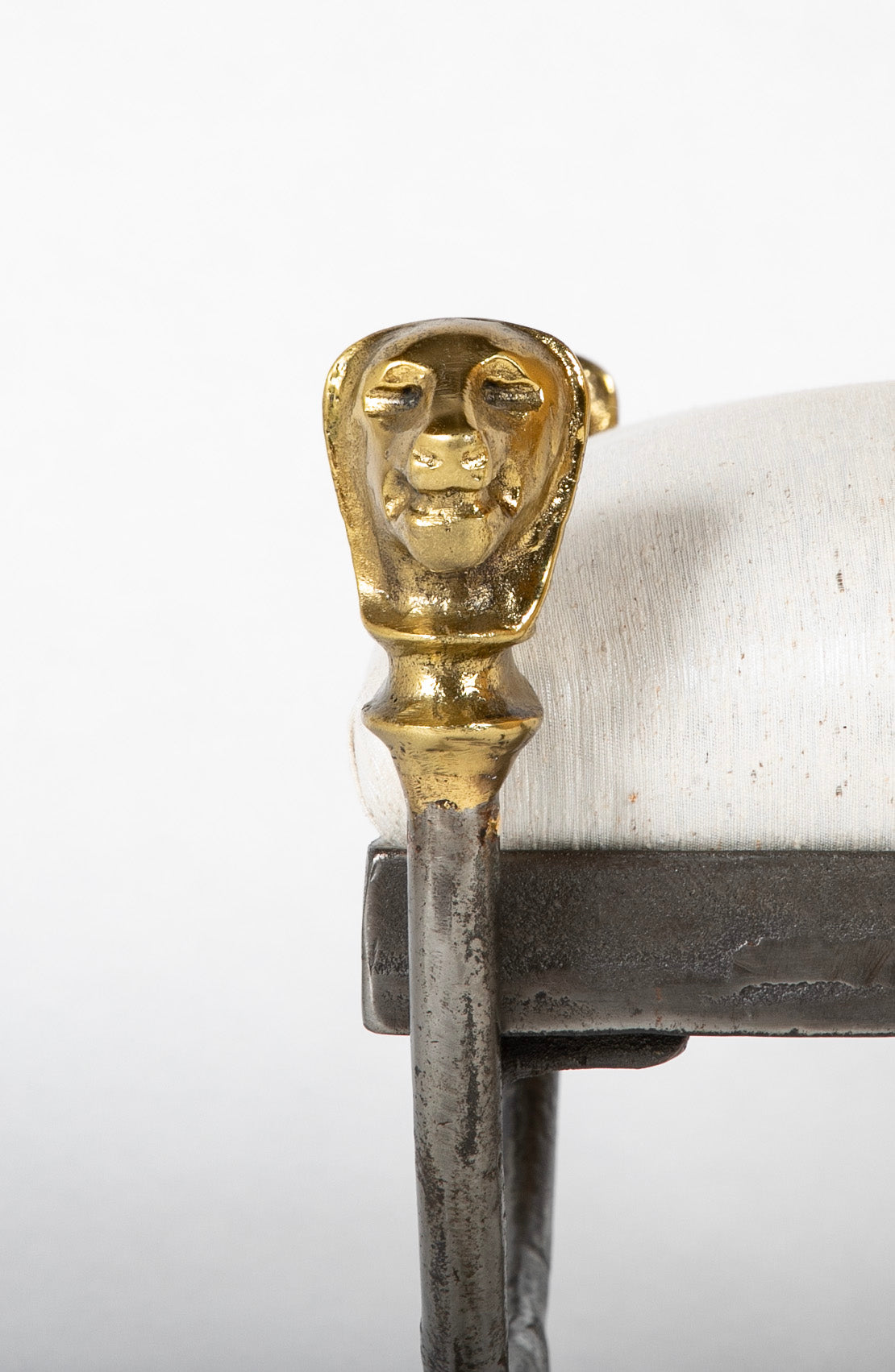 Wrought Iron Curule Bench with Gilt Lion Motif