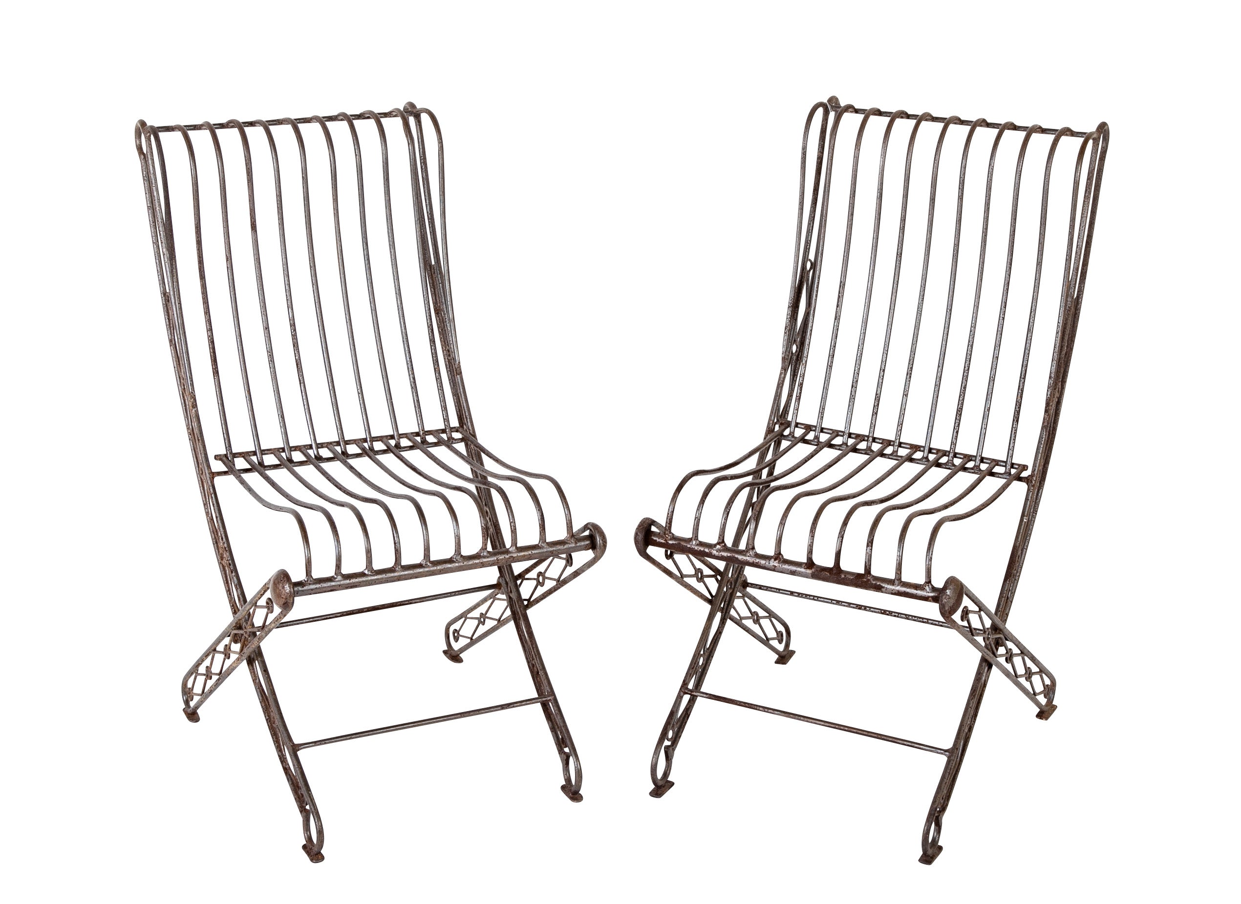 Pair of English Victorian Folding Garden Chairs of Iron