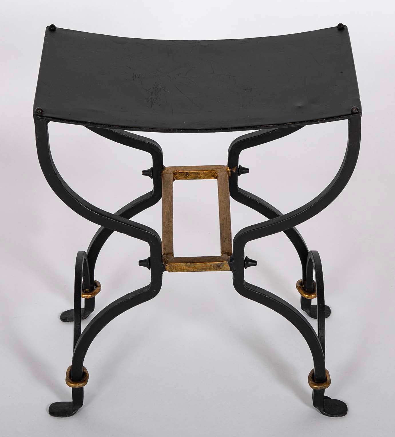 A French Mid-Century Iron Stool in the Manner of Georges Geffroy (b. France 1905)