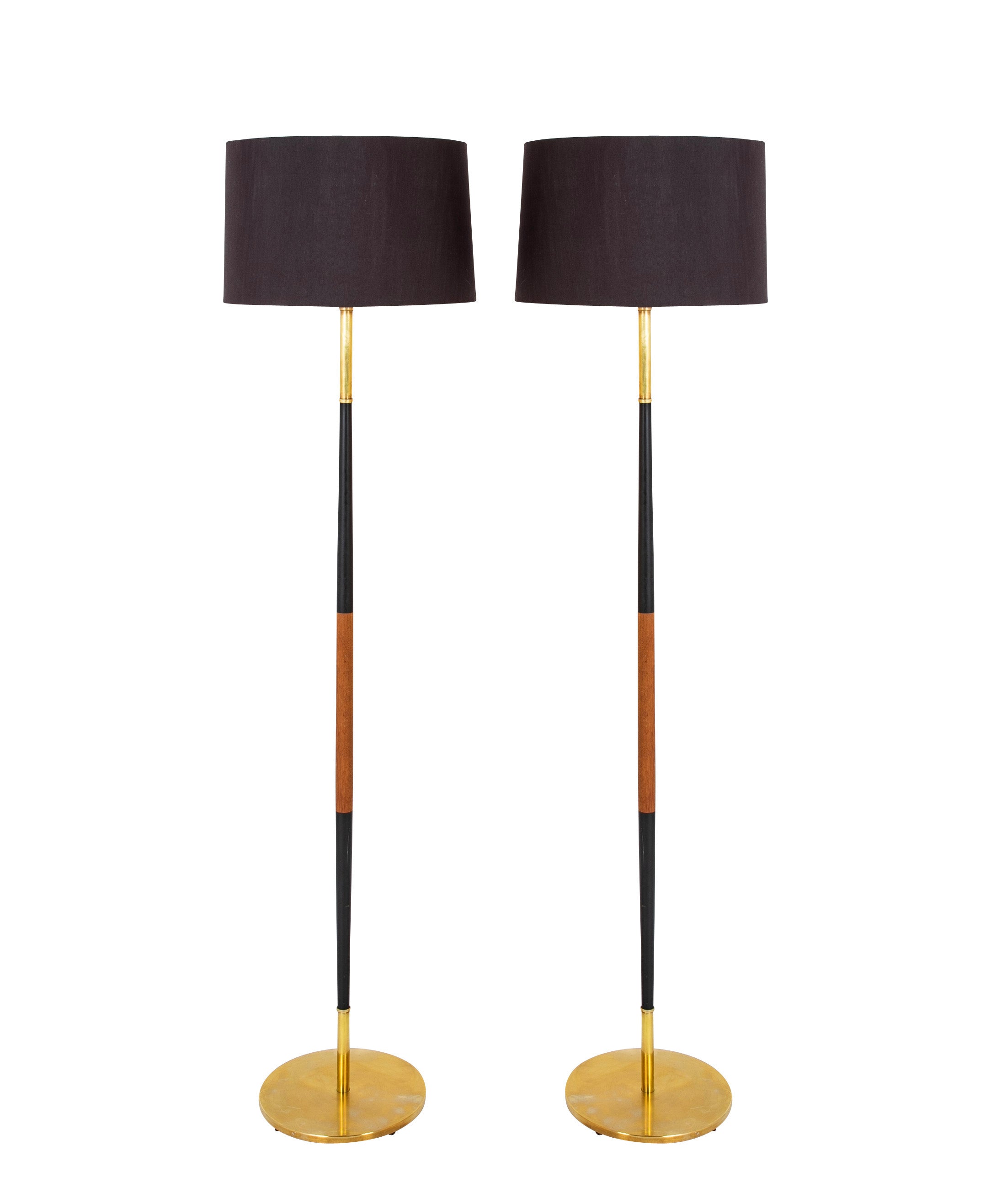 A Pair of Mid-Century Scandinavian Brass & Teak Floor Lamps