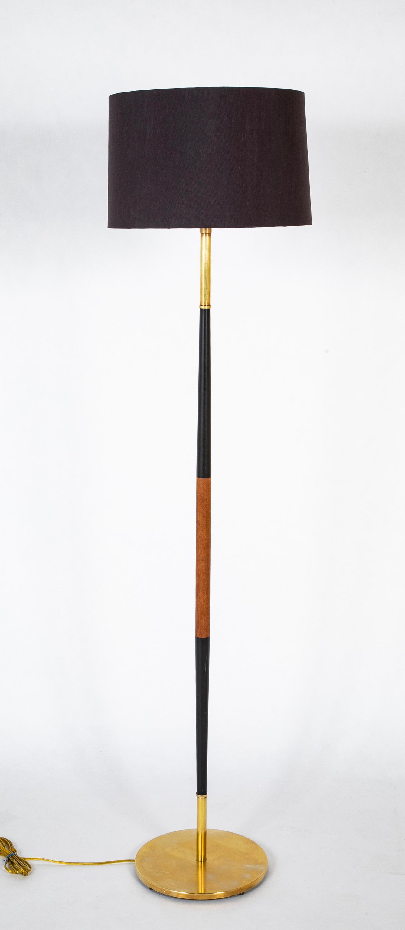 A Pair of Mid-Century Scandinavian Brass & Teak Floor Lamps