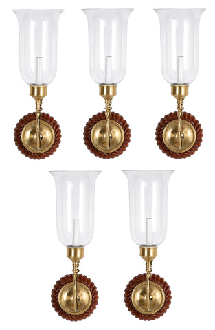 A Set of 5 Regency Mahogany Hurricane Wall Lights - Also Priced Individually