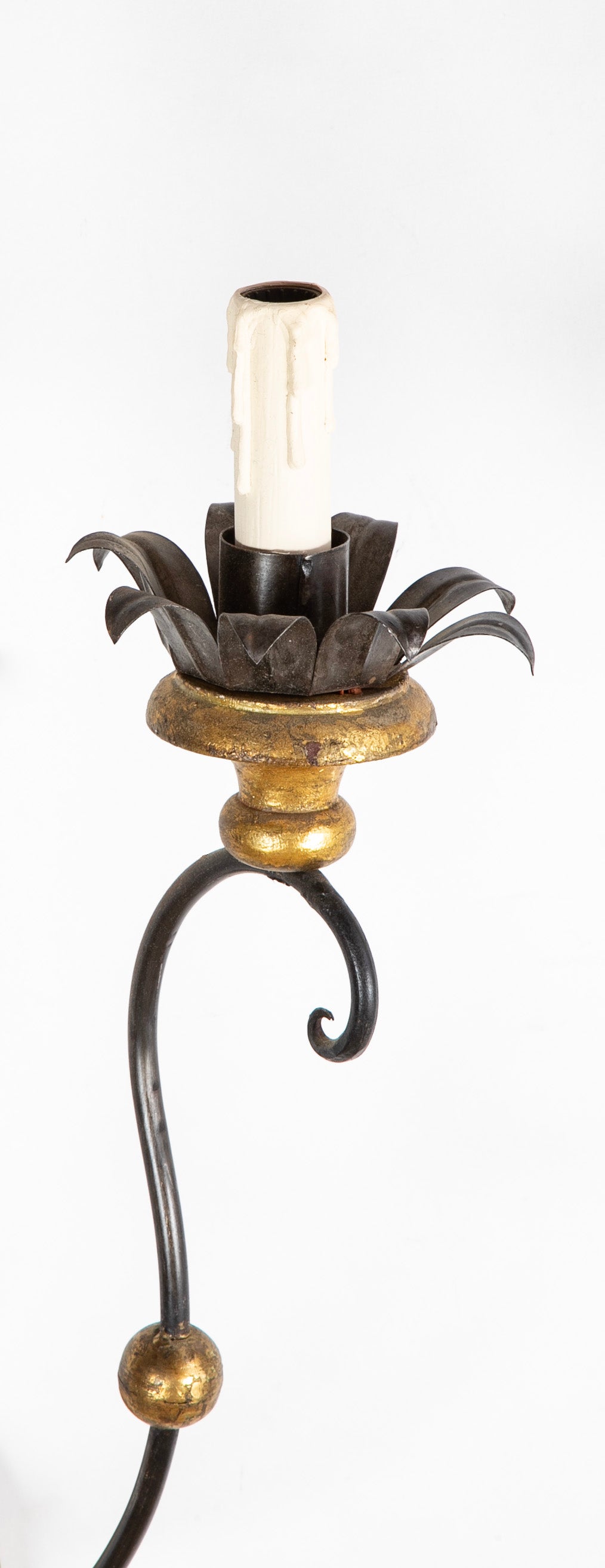 Set of Eight of Italian Iron Tole and Gilt Wood Sconces Priced per Pair