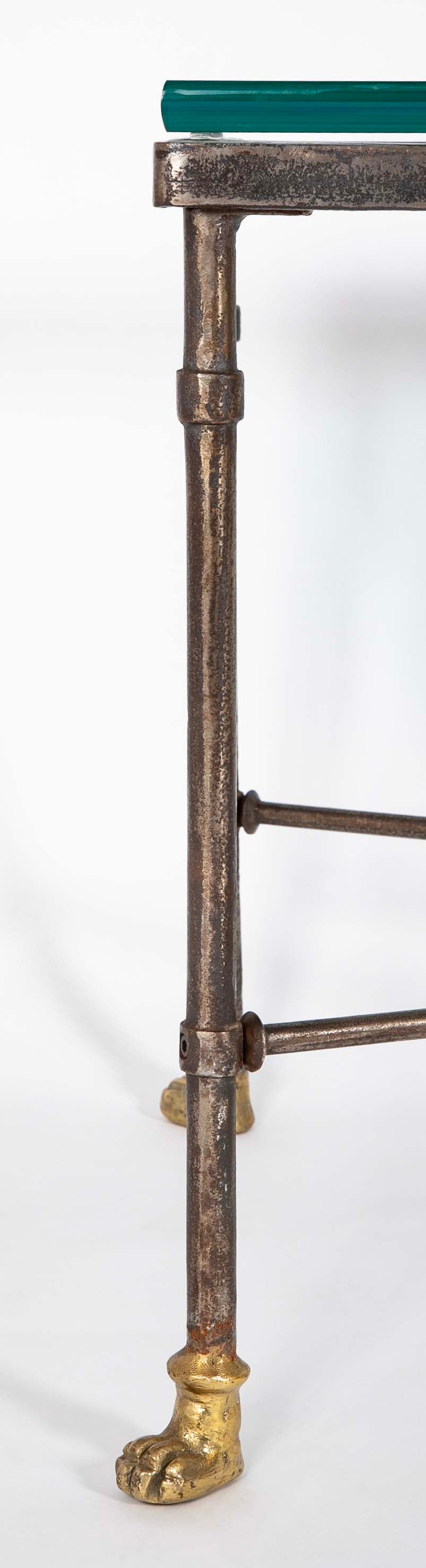 Pair of Wrought Iron & Bronze Tables with Beveled Glass Tops