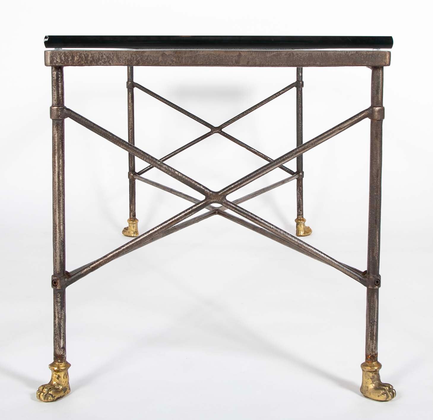 Pair of Wrought Iron & Bronze Tables with Beveled Glass Tops
