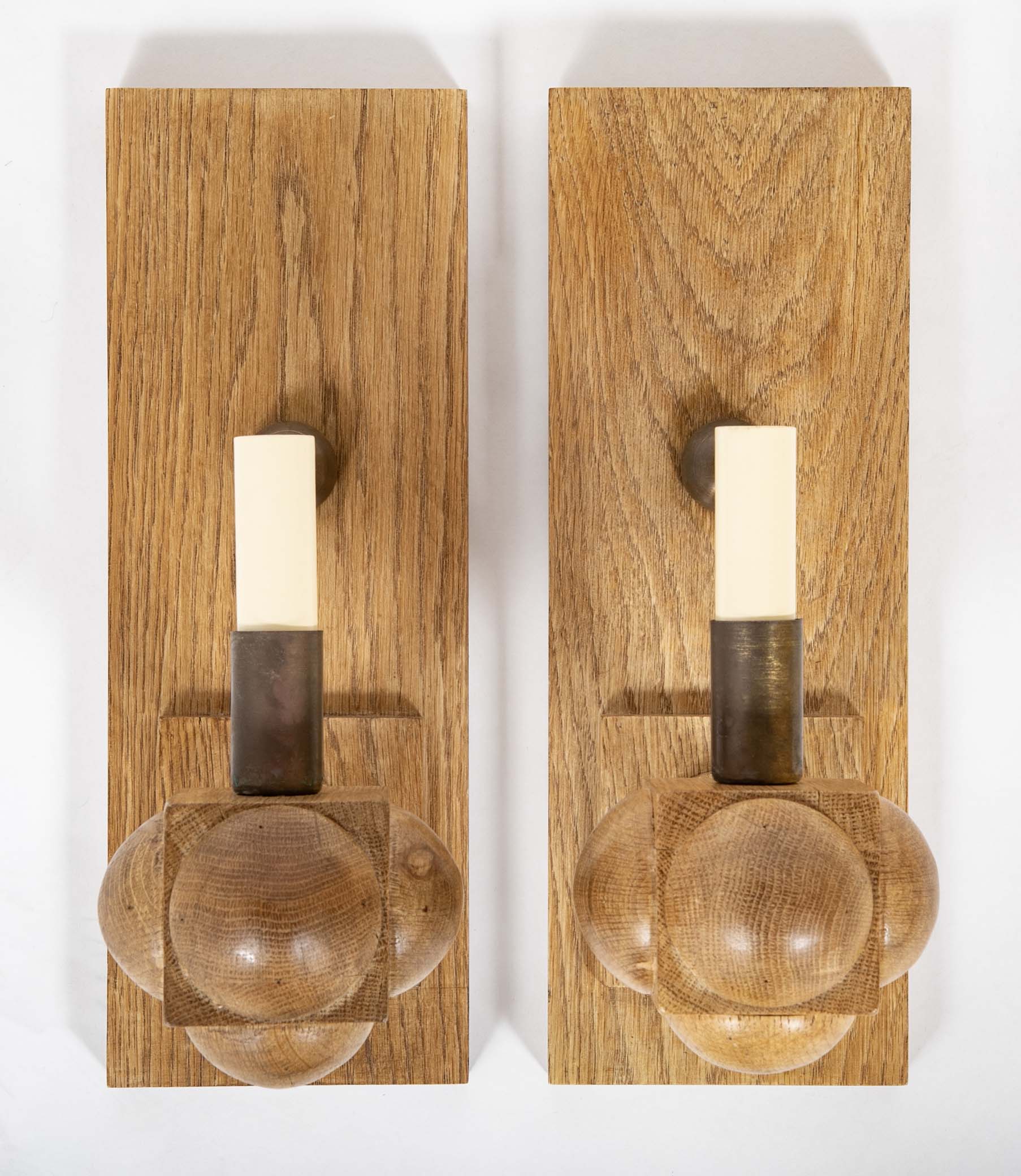 Pair of Foursquare Oak Sconces by Paul Marra - Two Pair Available