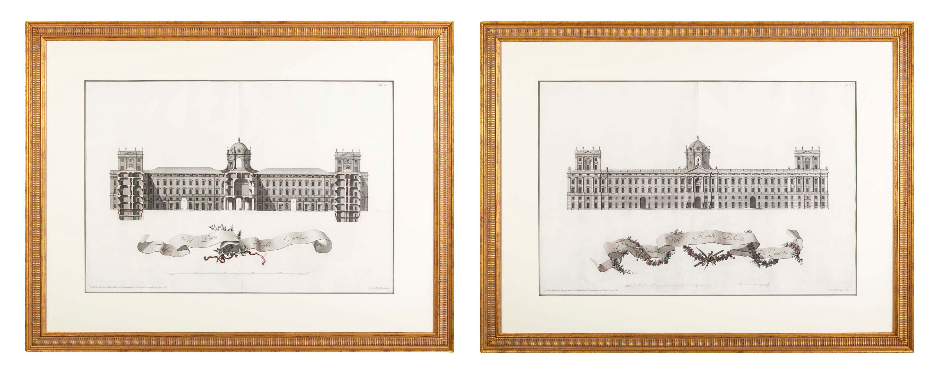 Pair of Carolius Nolli Engravings of Italian Architect Luigi Vanvitelli's Royal Palace of Caserta