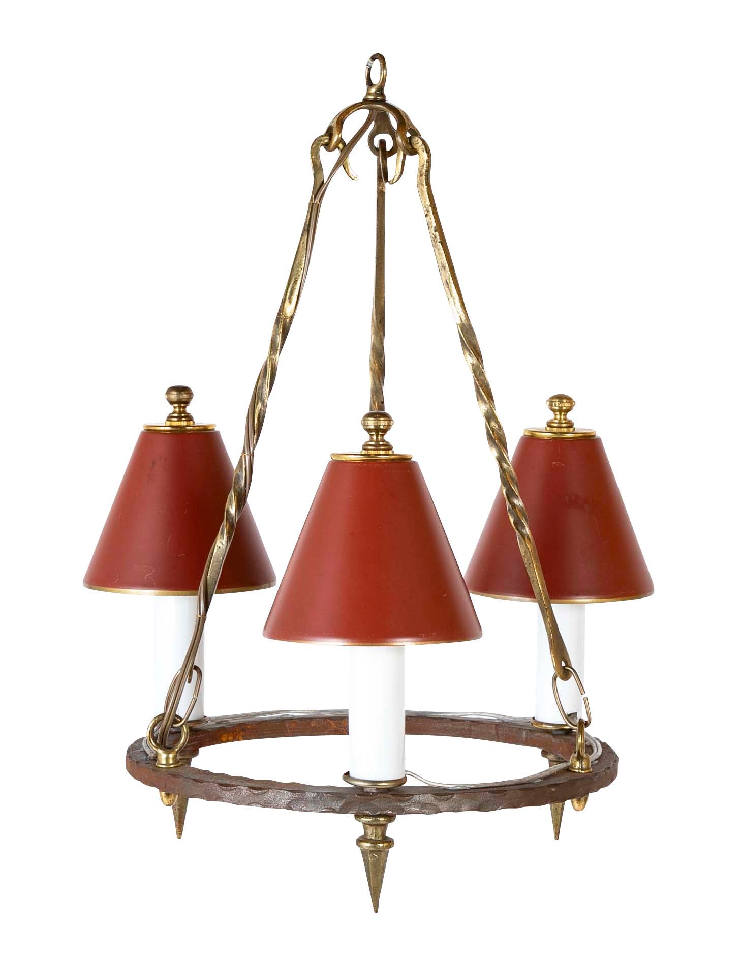 Mid-Century French Tole and Brass Chandelier