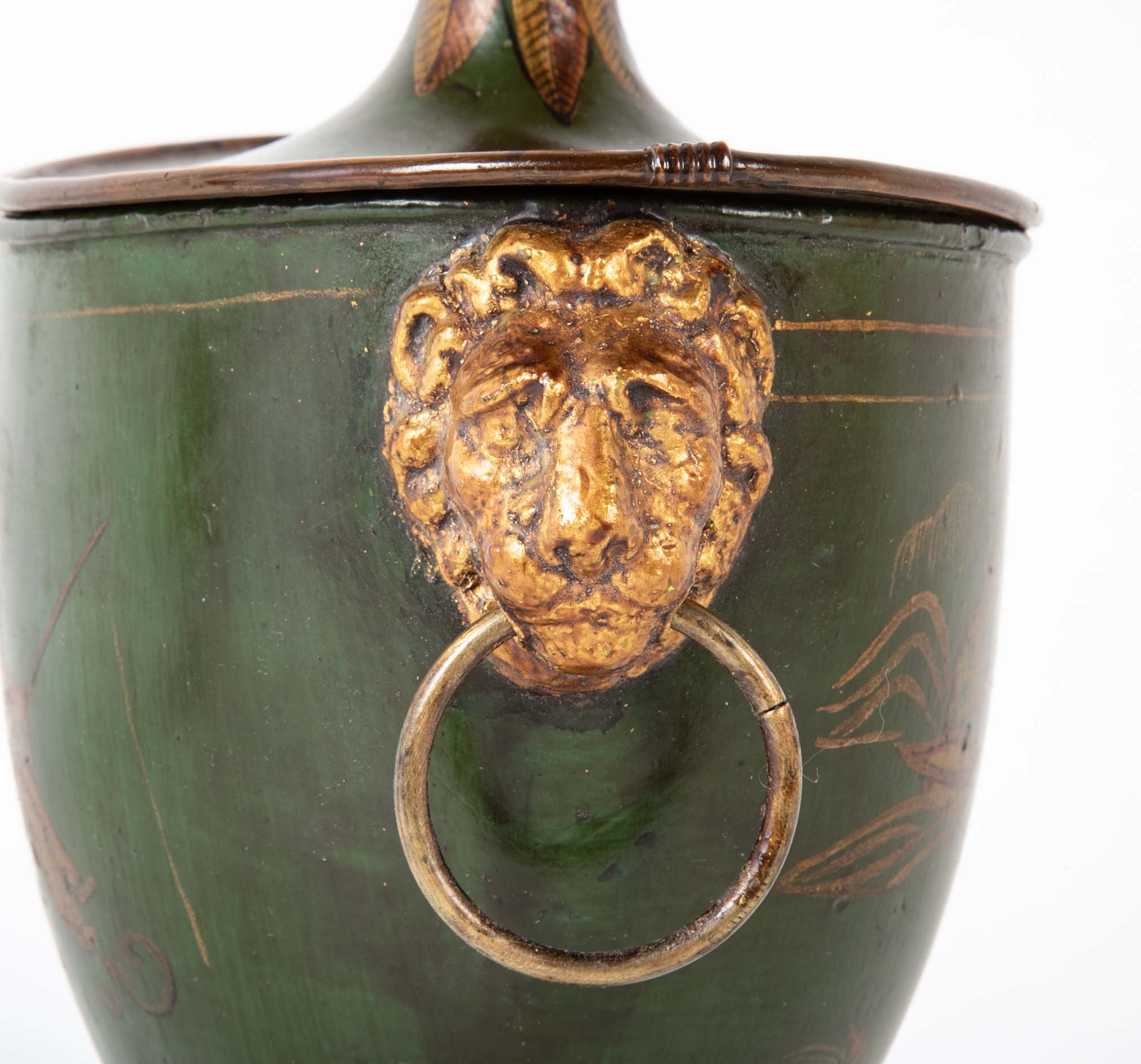 Pair of English Regency Painted Tole Chestnut Urns