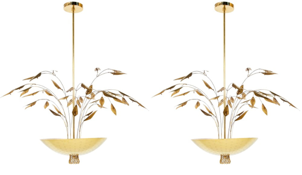 Custom Enameled Brass Chandelier in the Manner of Paavo Tynell