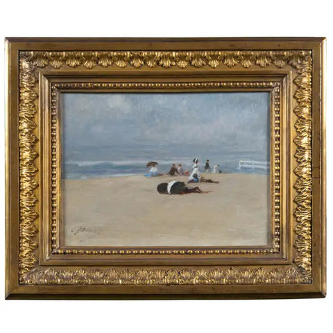 "A Fashionable Beach" an Oil on Canvas by German Painter Carl Albrecht.