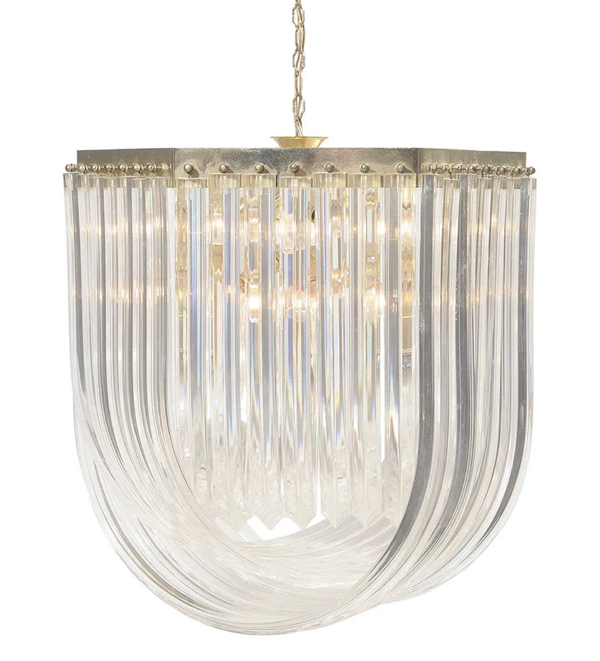 Large Lucite with Nickel and Brass 'Ribbon' Chandelier