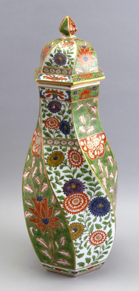A English Porcelain Twisted Hexagonal Lidded Vase