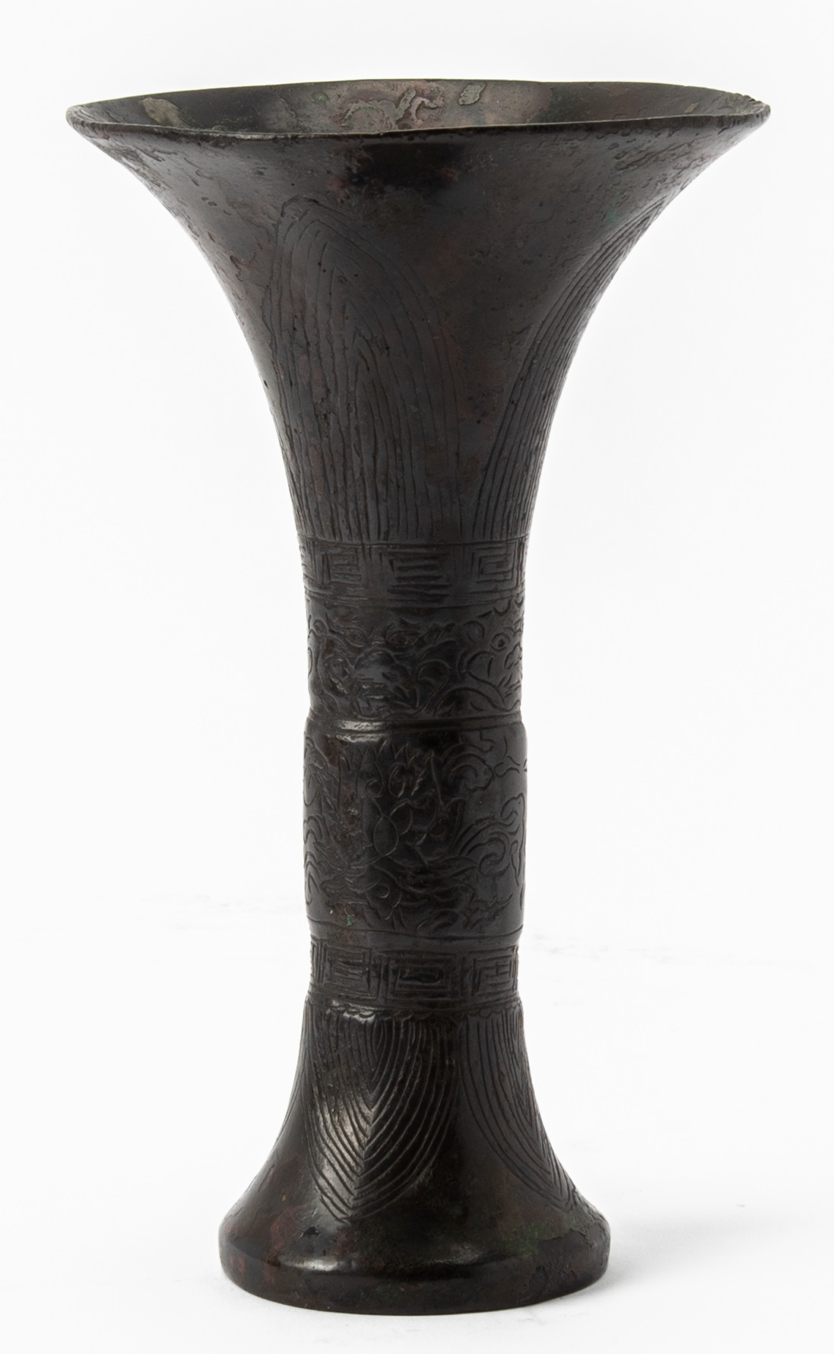 A Late Ming - Early Qing Chinese Cast Bronze Gu Vase,