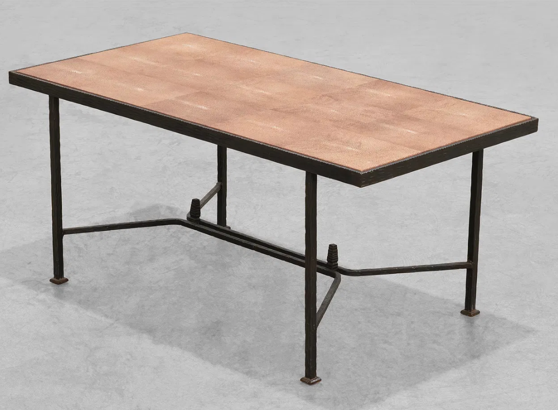 An Edgar Brandt style French Iron and Shagreen Coffee Table