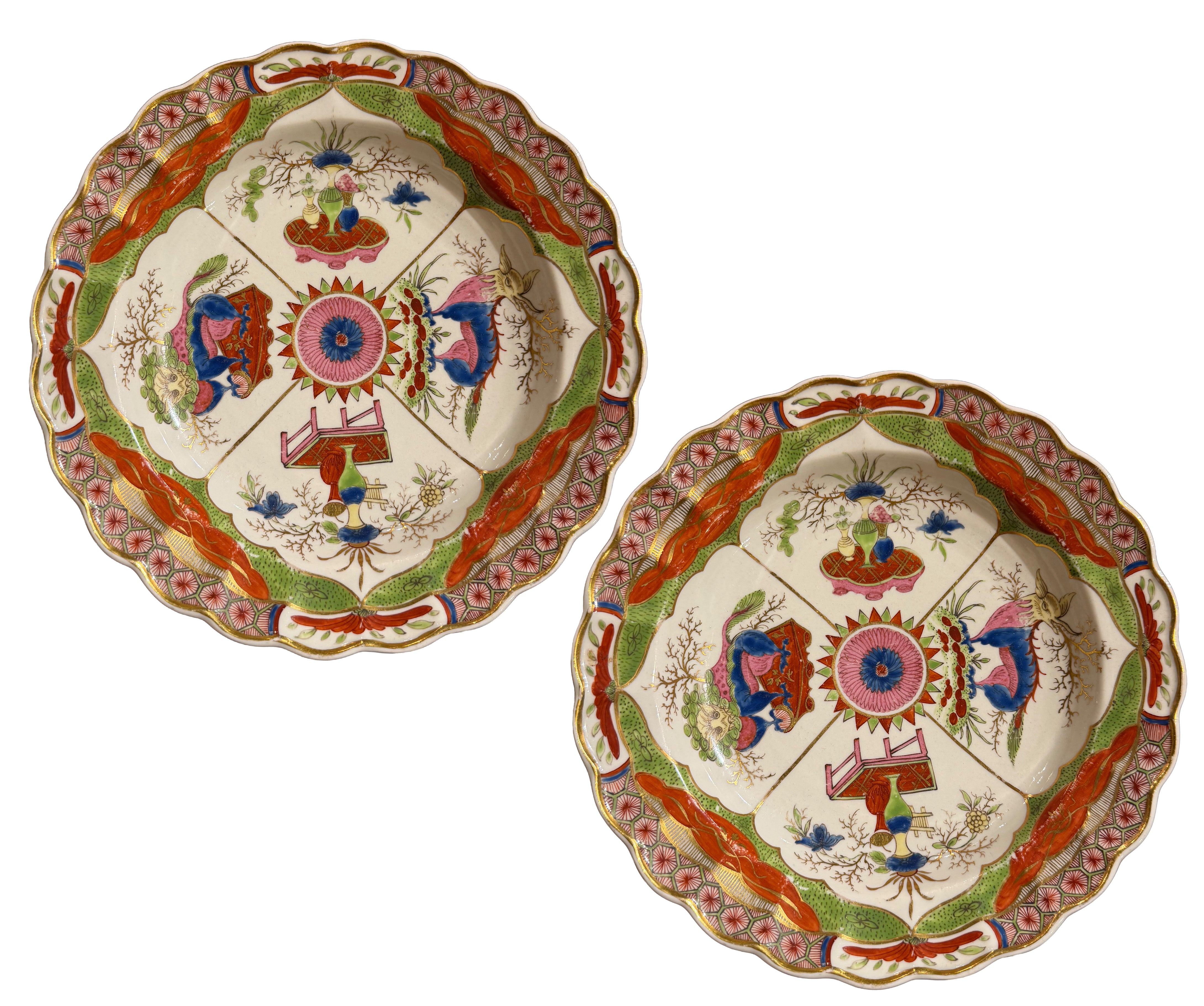 A Pair of Dragons in Compartments Porcelain plates - Circa 19th Century Chinese Motifs Worcester Porcelain.