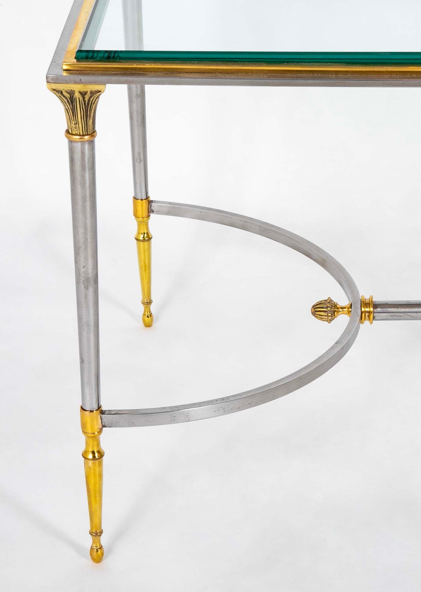 A Maison Charles Style Stainless Steel and Gilt bronze Coffee Table