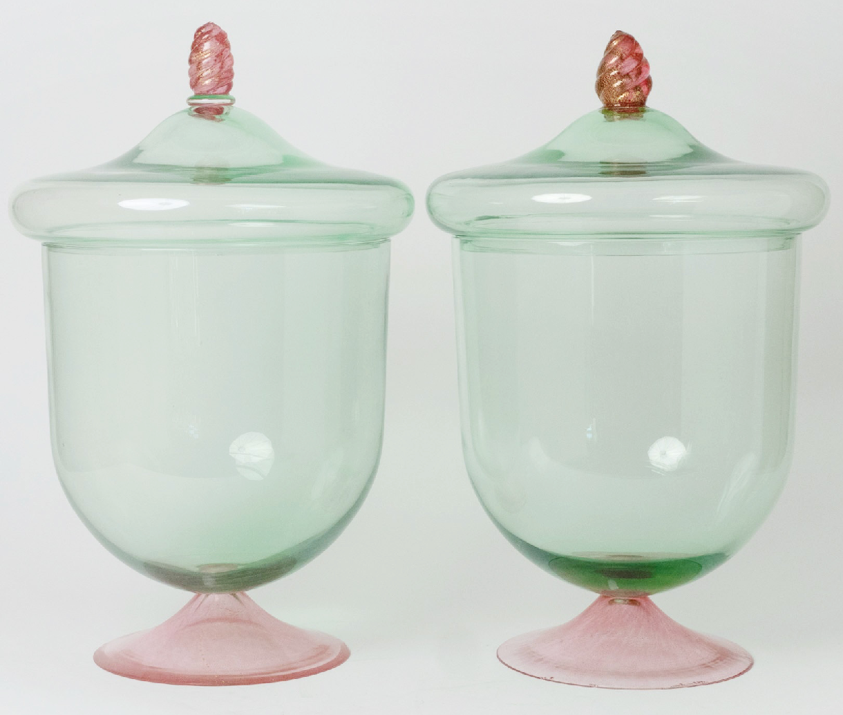 A Pair of Monumental Murano Covered Urns