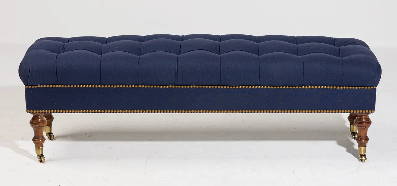 Edward Ferrell Blue Tufted Ottoman Bench,