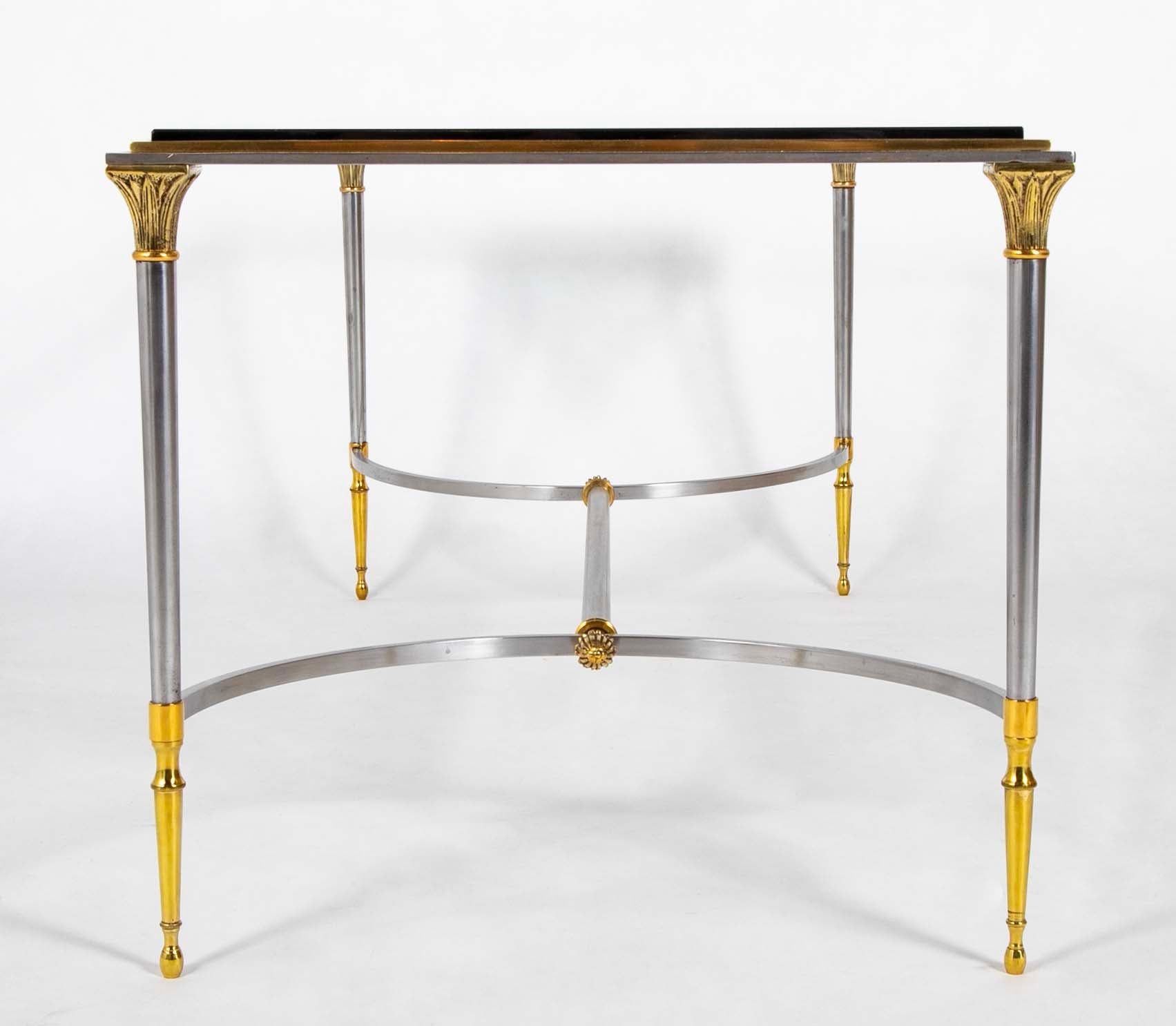 A Maison Charles Style Stainless Steel and Gilt bronze Coffee Table