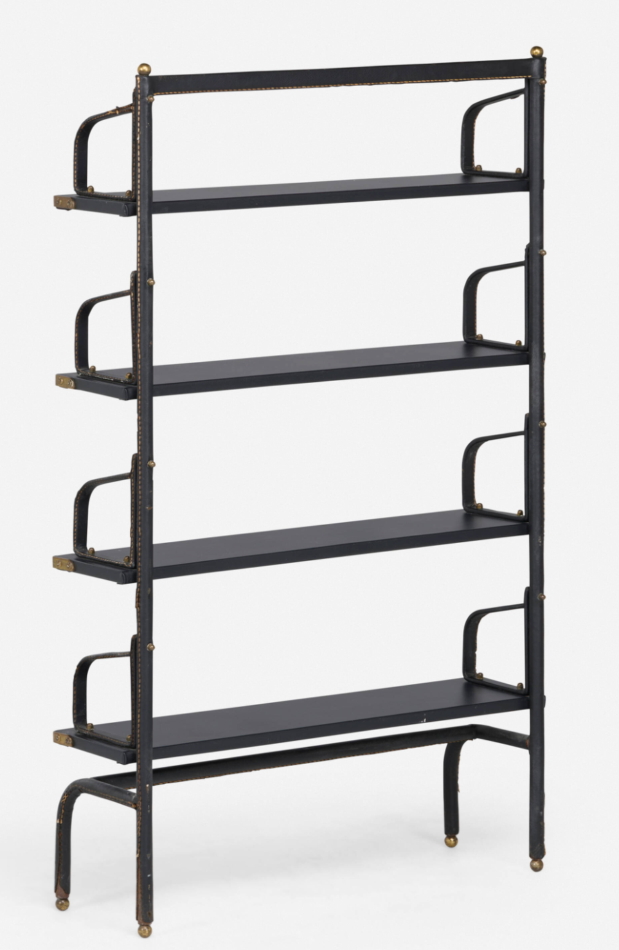 Jacques Adnet stitched leather bookshelf
