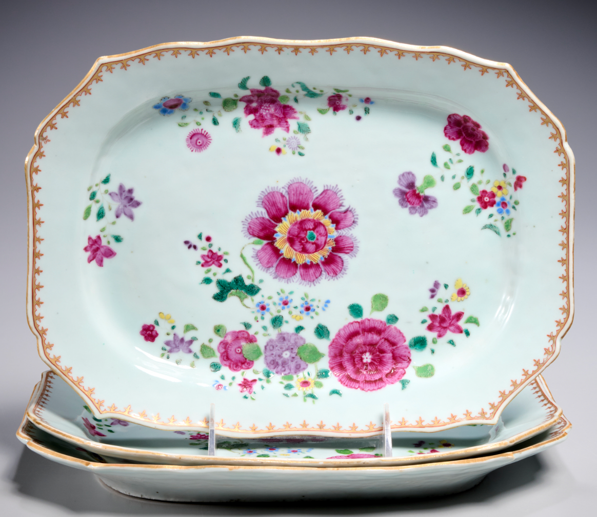 3 Chinese Export Qianlong famille rose dishes
