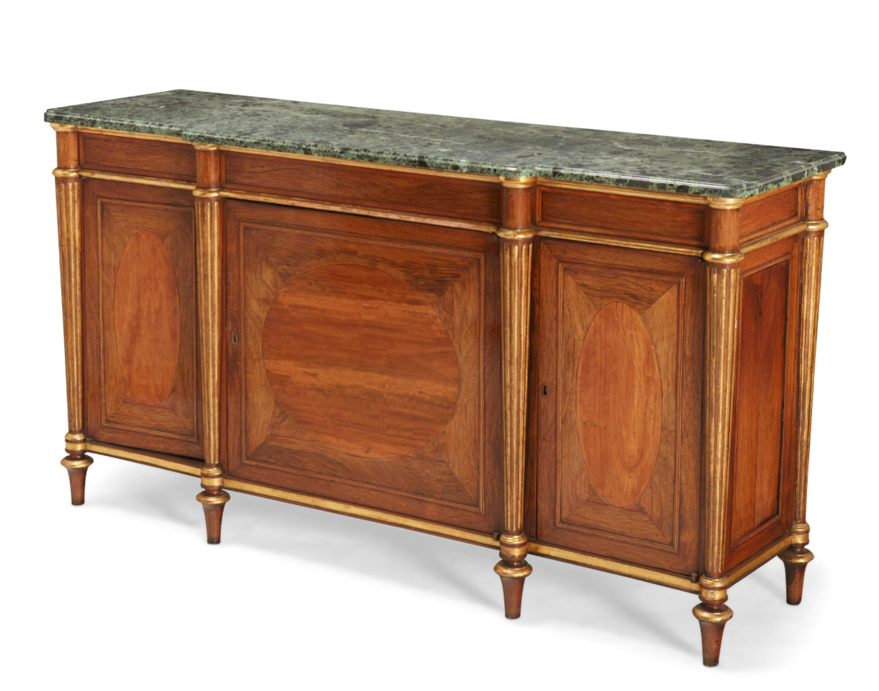 Regency Parcel-Gilt Rosewood and Satinwood Cabinet, in the Manner of Henry Holland