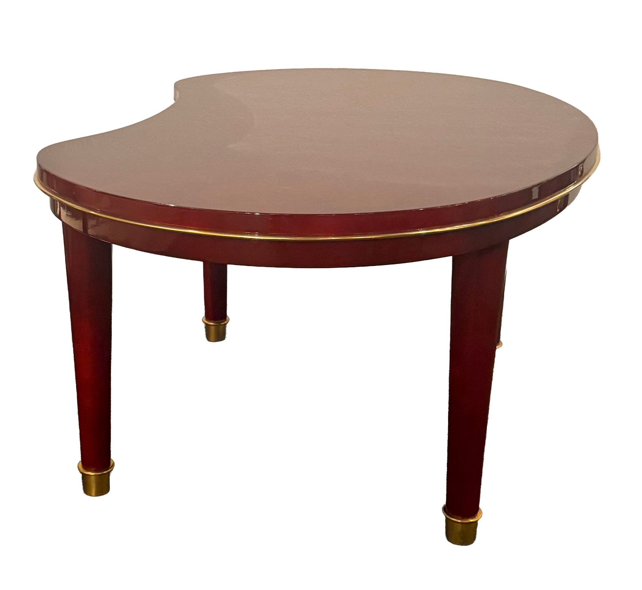 Free-Form Coffee Table, Red Cloud-Lacquered Wood with Gilded Brass Sabot Attributed to Baptistin Spade