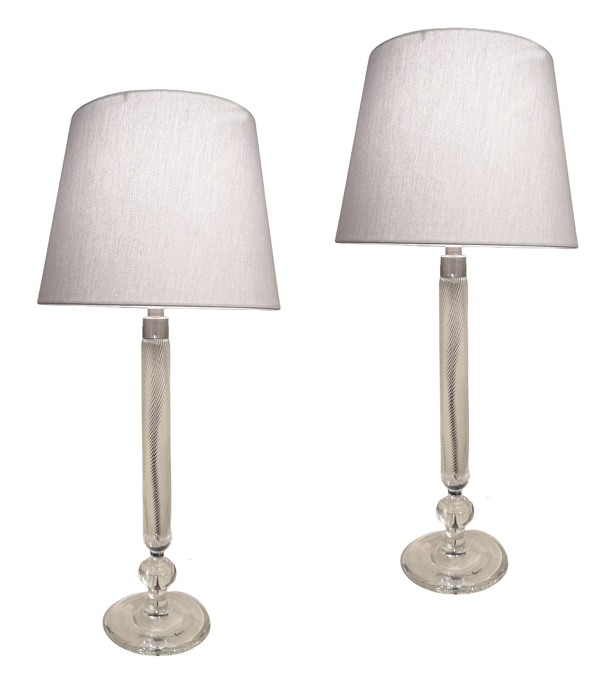 Pair of Scandinavian Glass Table Lamps with Embroidered Shades