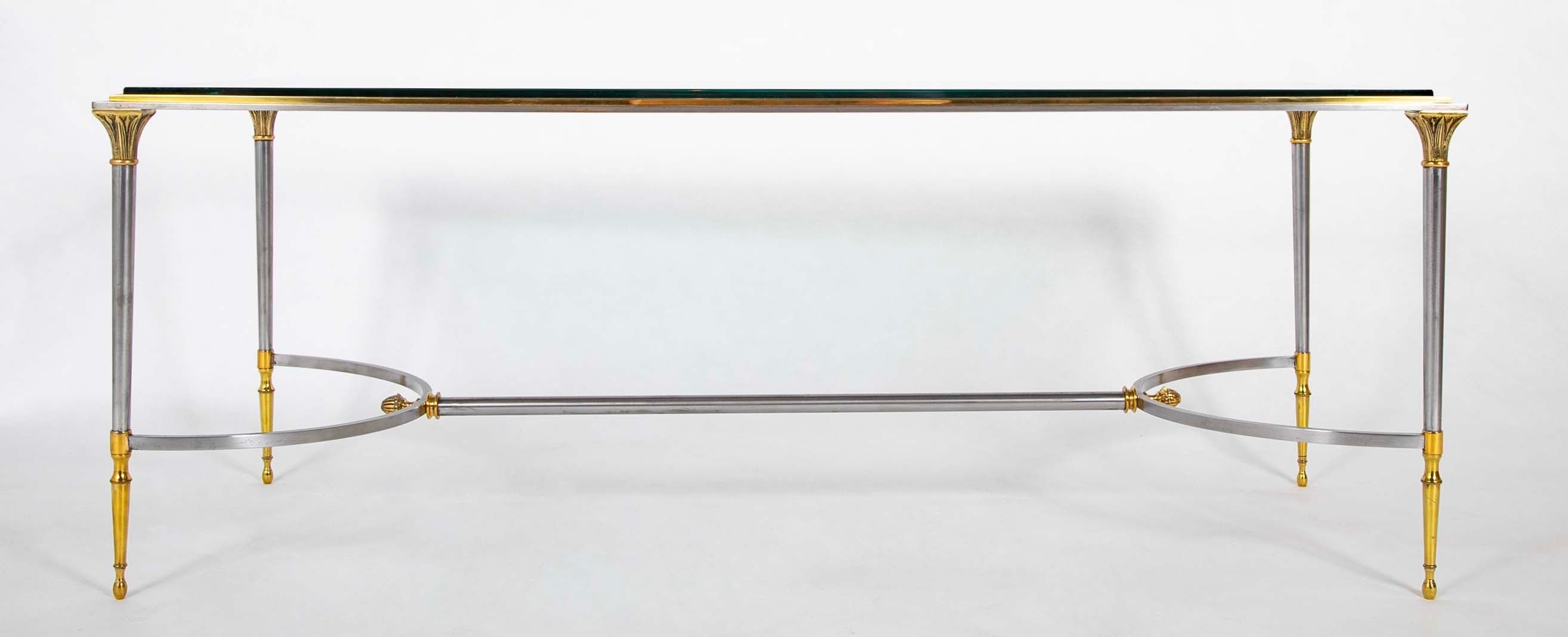 A Maison Charles Style Stainless Steel and Gilt bronze Coffee Table