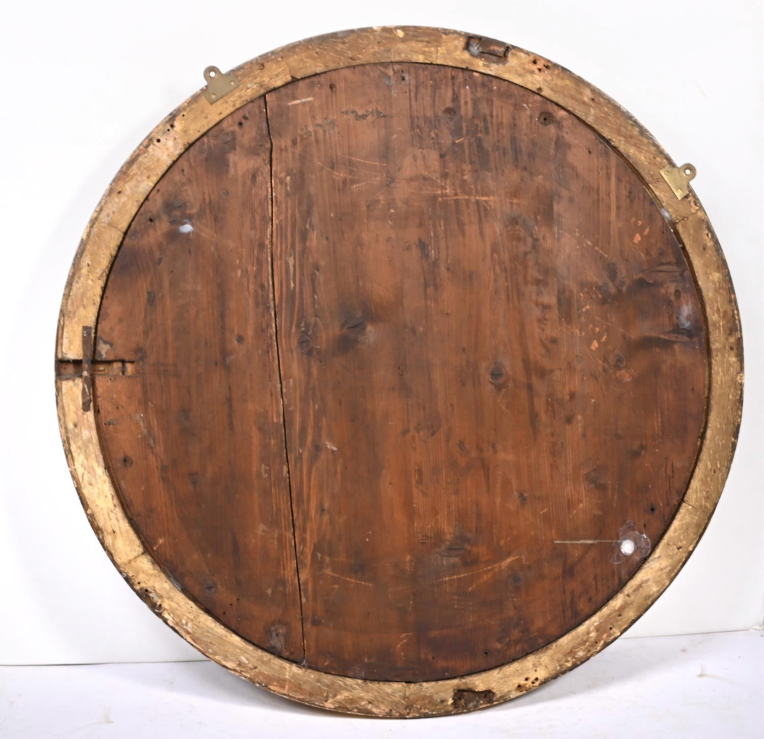 Regency Giltwood Convex Wall Mirror of Very Large Size, Circa 1815, Leaf Decorated Frame with Ebonised Reeded Slip and Musket-Ball Decoration