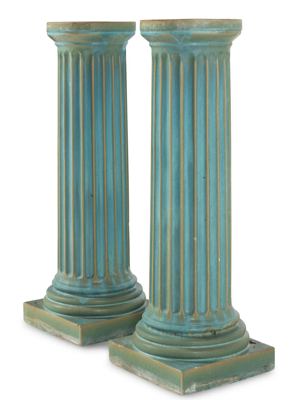 A Pair of Turquoise-Glazed Earthenware Pedestals, 20th Century