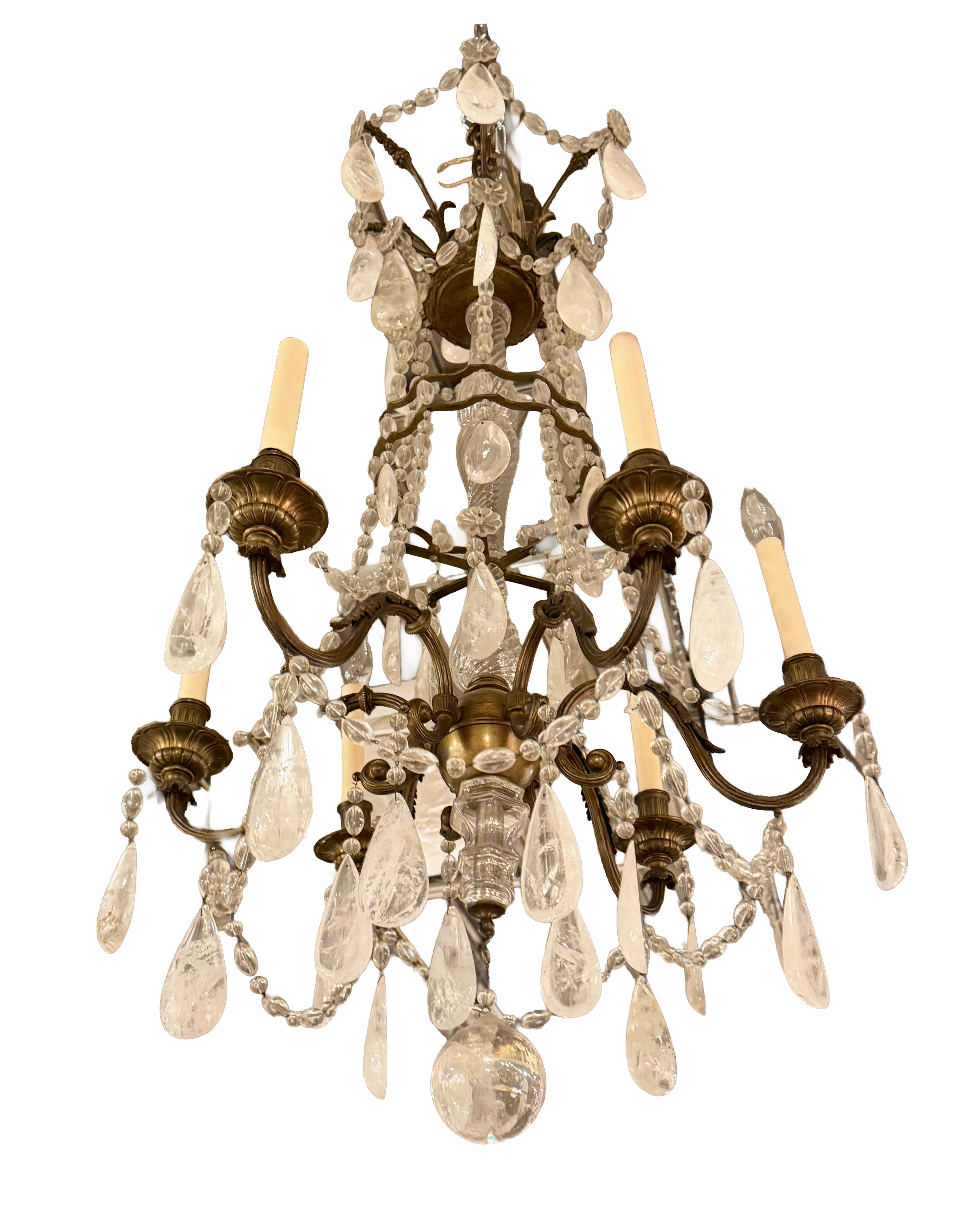 A French Rock Crystal and Bronze Chandelier