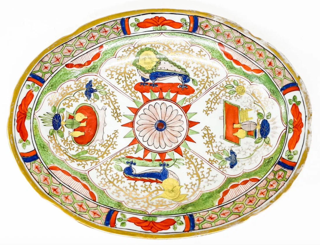 2 Oval Worcester Dragons in Compartments Serving Dishes