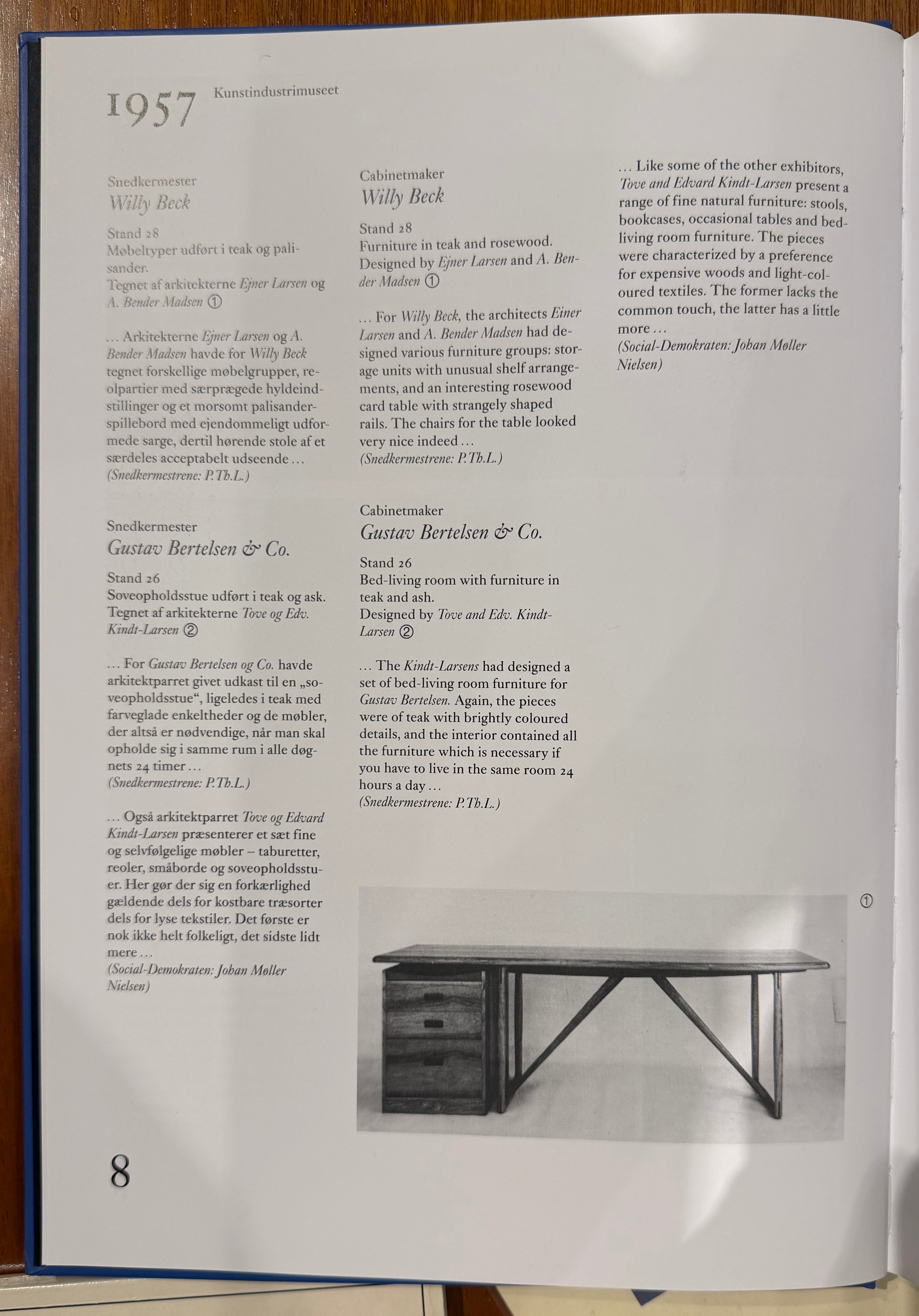 Danish Leather and Teak Game Table Designed by Aksel Bender Madsen and Ejner Larsen