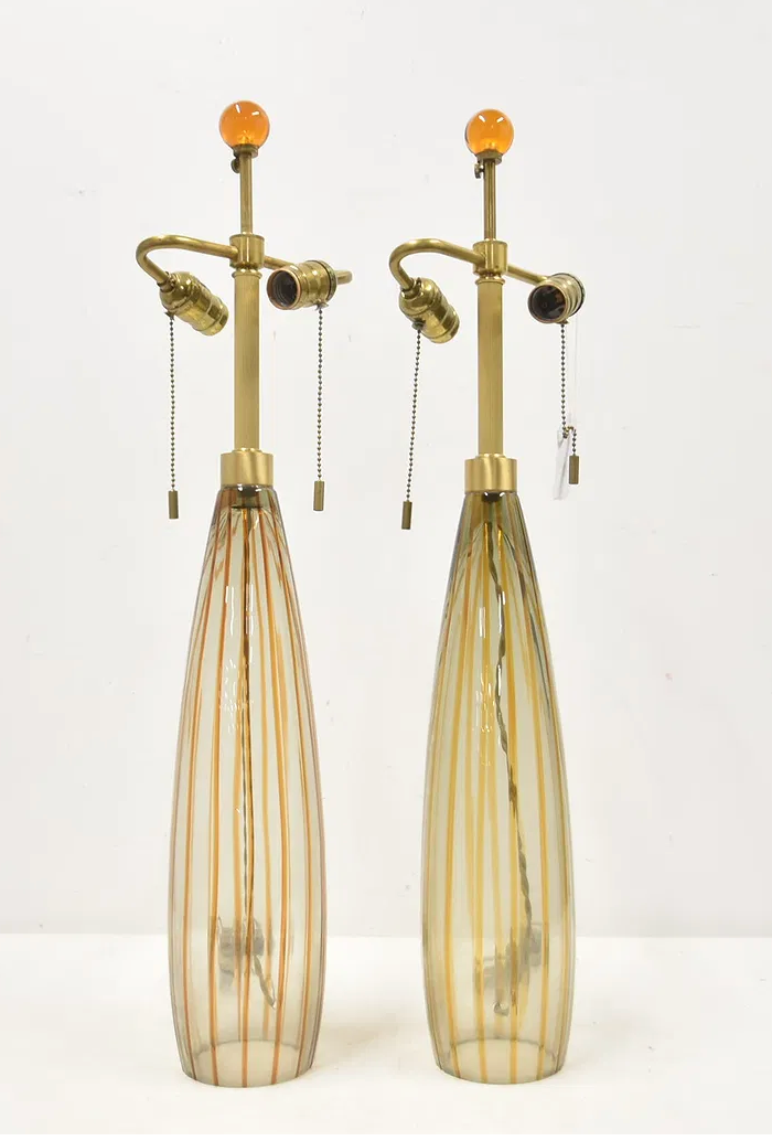 Pair of Donghia Striped Venetian Glass Lamps