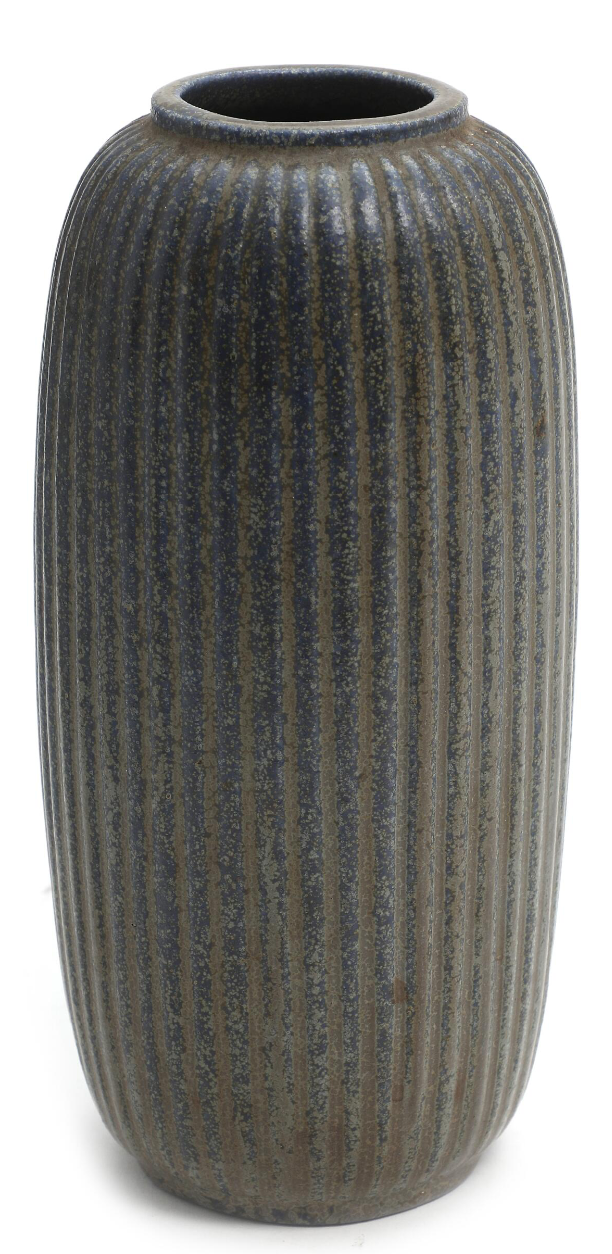 Arne Bang Stoneware Vase with Vertical Grooved Relief