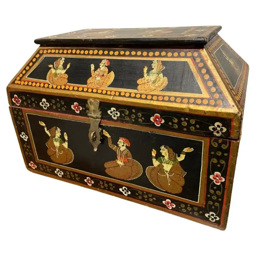 Anglo Indian Decorative Box with Painted Figures of Dancers