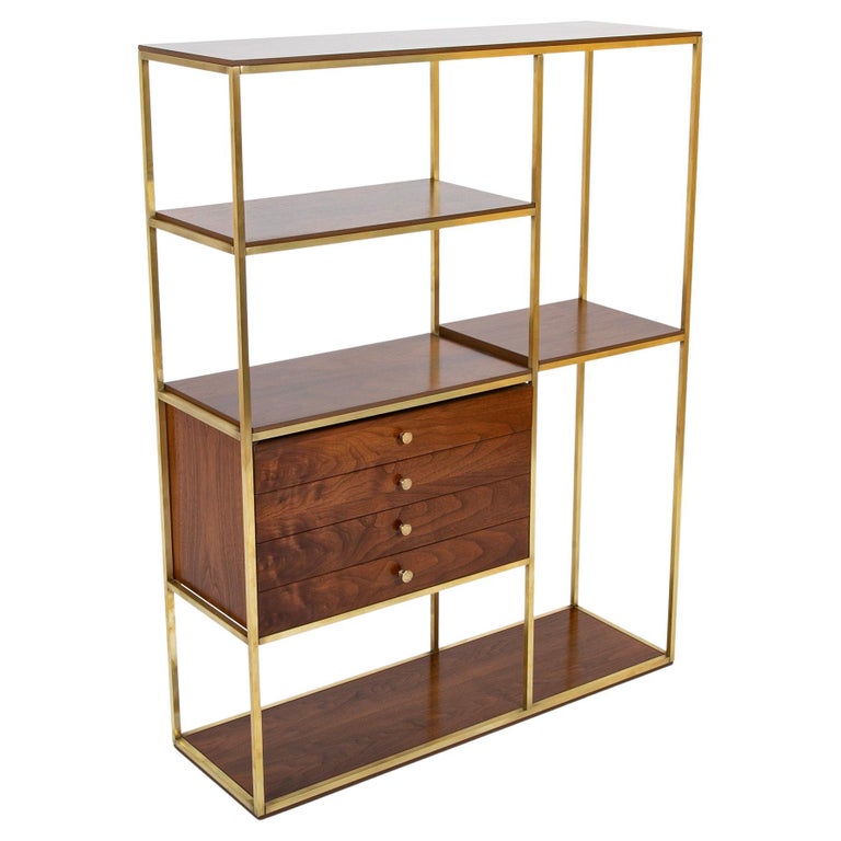 Paul McCobb Walnut & Brass Bookcase