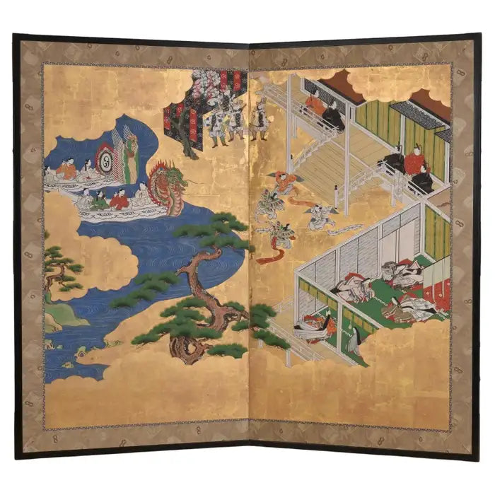 Japanese Meiji Period Two Panel Screen