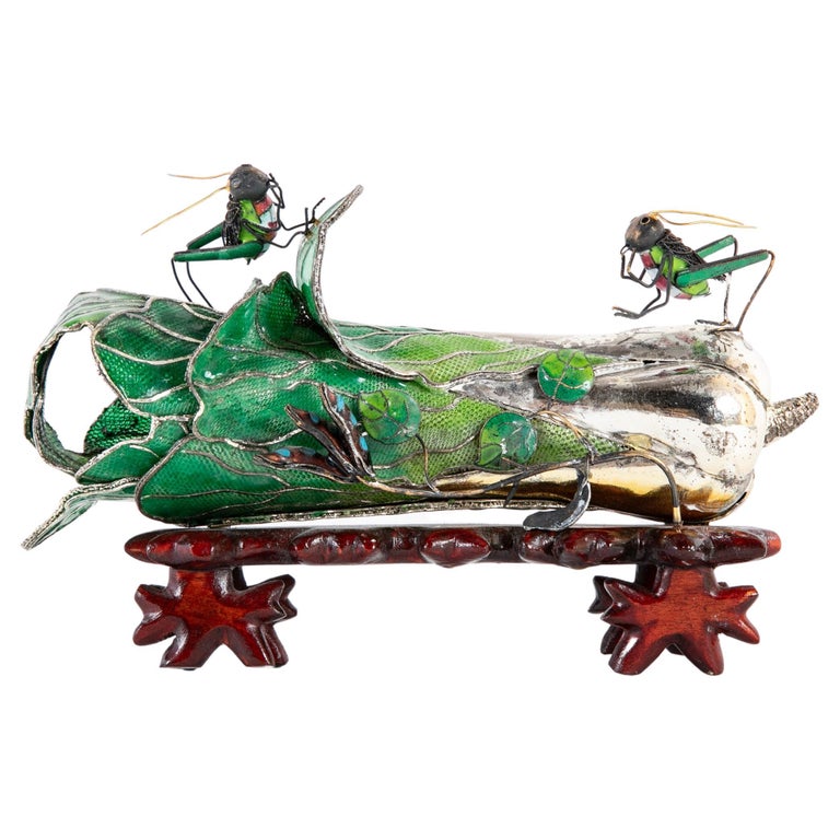 Very Rare Chinese Plique a Jour Glass and Sterling Silver Sculpture