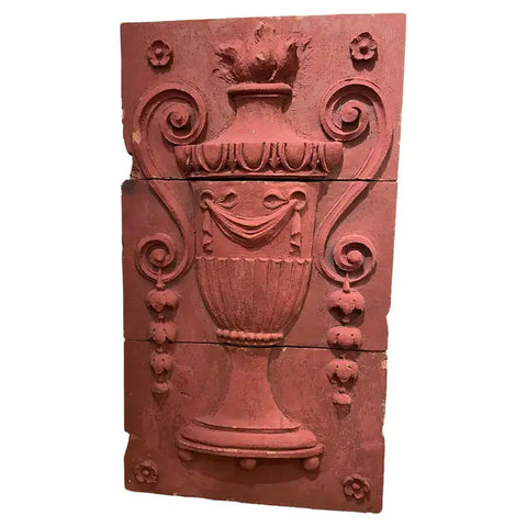 Monumental 19th Century Neoclassical Terracotta Urn Architectural Relief