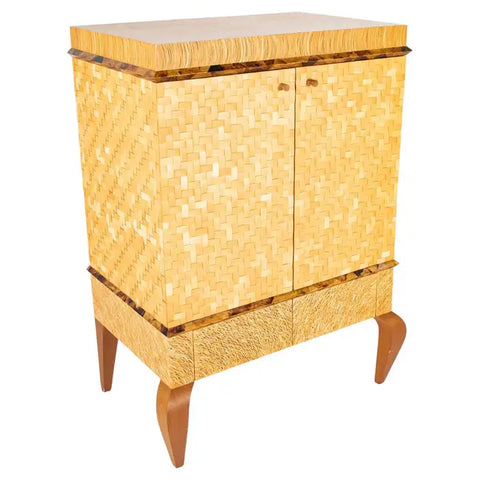 R & Y Augousti Style Lacquered Bamboo, Pen Shell and Egg Shell Cabinet