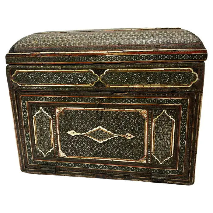 19th Century Anglo Indian Inlaid Mosaic Box With Drop Front and Drawers