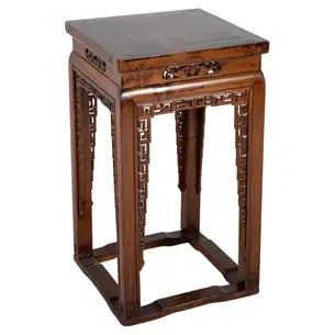 19th Century Chinese Hardwood Pedestal Stand with Carved Bat Motifs