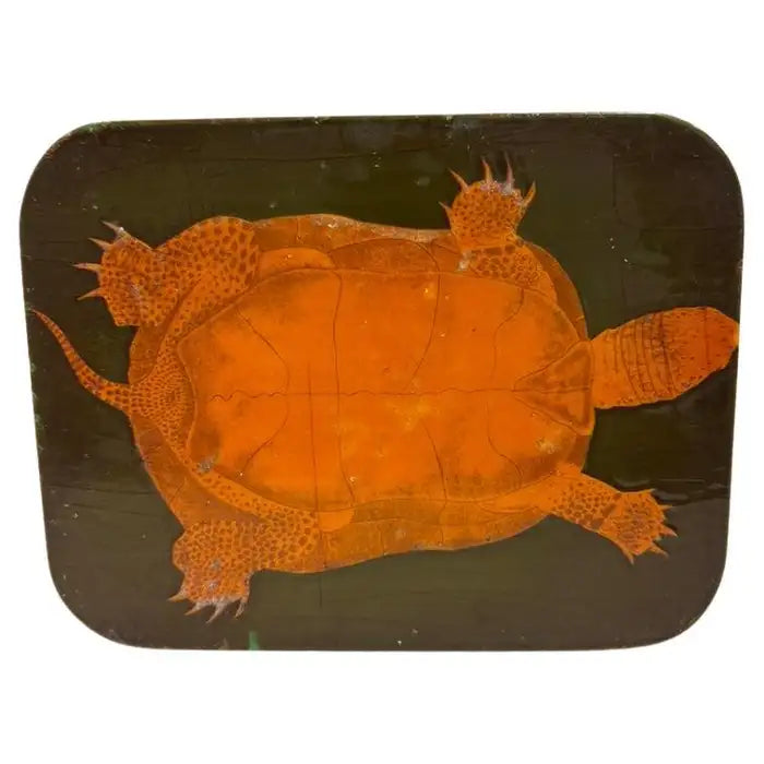 Green and Gold Lacquer Decoupage Turtle Box With Faux Tortoise Shell Interior