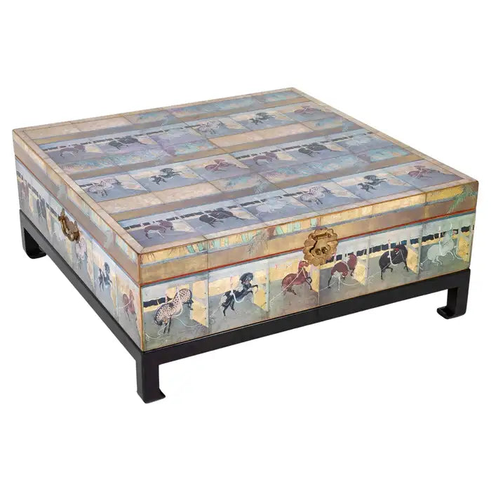 Japanese 18th Century Style Lacquered Coffee Table With Scenes of Horses