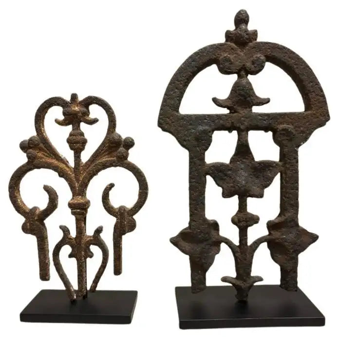 Two 17th Century French Iron Choir Screen Fragments, Mounted on Custom Bases