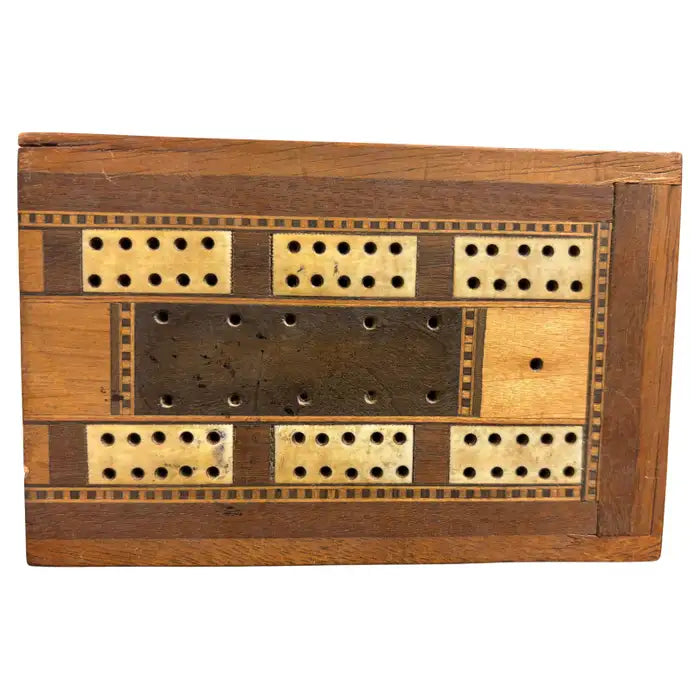 19th Century English Folding Inlaid Cribbage Board